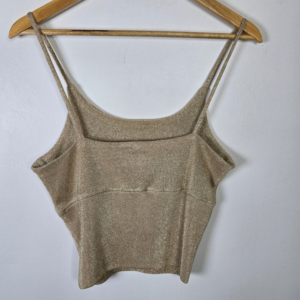 Cache Gold Sparkle Knit Tank Top Spaghetti Strap Women's L Y2K - Picture 2 of 4